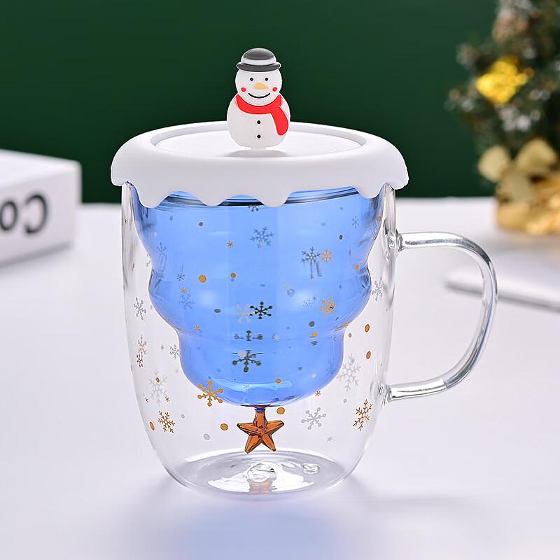 Double-Layer Insulated Christmas Glass Coffee Mug With Lid