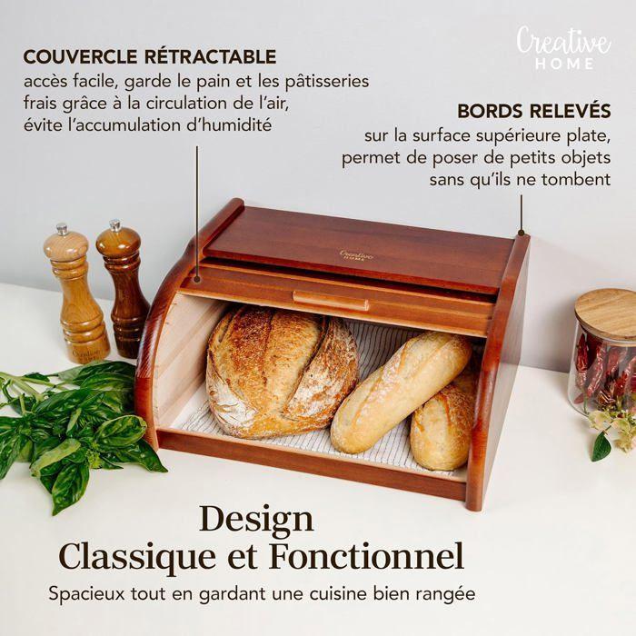 Boîte à Pain - Creative Home - Brun - Bois de Hêtre - 38x28,5x17,5 cm - Couvercle en Rouleau
