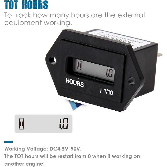 Runleader RL-HM008 DC 4.5-90V Hour Meter with Digital LCD Display for Boat Tractor Generator Engine Mower Fork Lift Paramotors Microlights Marine
