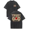 European Sizes Trust God Vintage Washed High Quality Cotton Patterned T-Shirt Men's T-Shirt Old Summer Clothing Drop Shoulder Sleeve Round Neck Tops