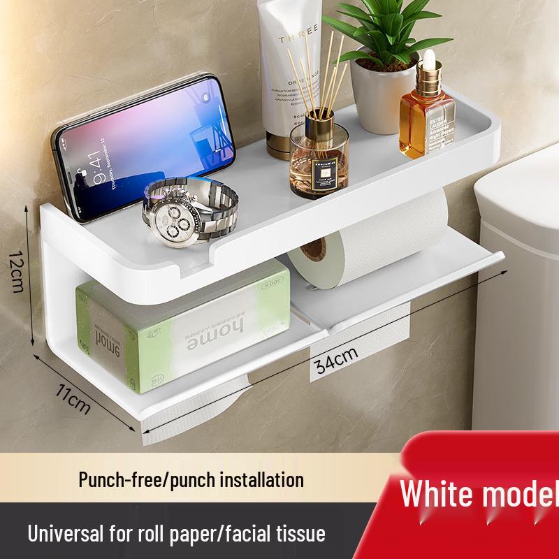 MDNG No-Drill Bathroom Storage Shelf with Tissue Holder
