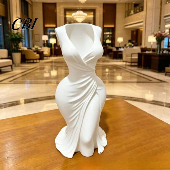 Artistic Vase 3D Printed Elegant Dress-Style Vase, Dual-Purpose Tabletop Decor with Flowing Pleated Skirt, Decorative Ornament Flower for Fresh