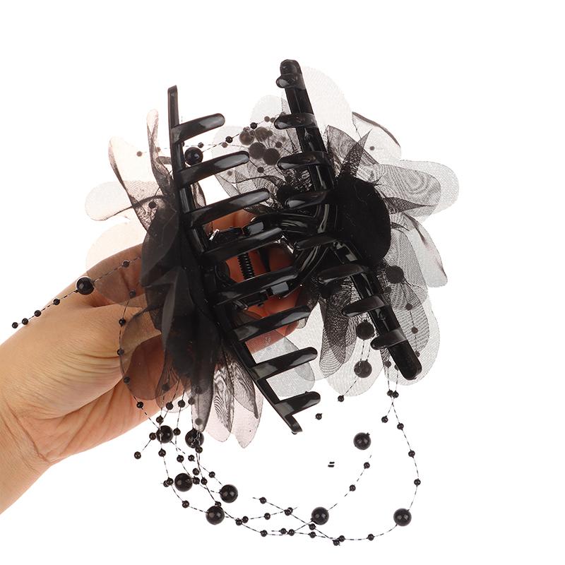 Haarspange mit Schmetterlings- und Blumenmuster, Haifisch-Haarspange für Damen, Haarschmuck mit Quasten und elegantem Blumenmuster.