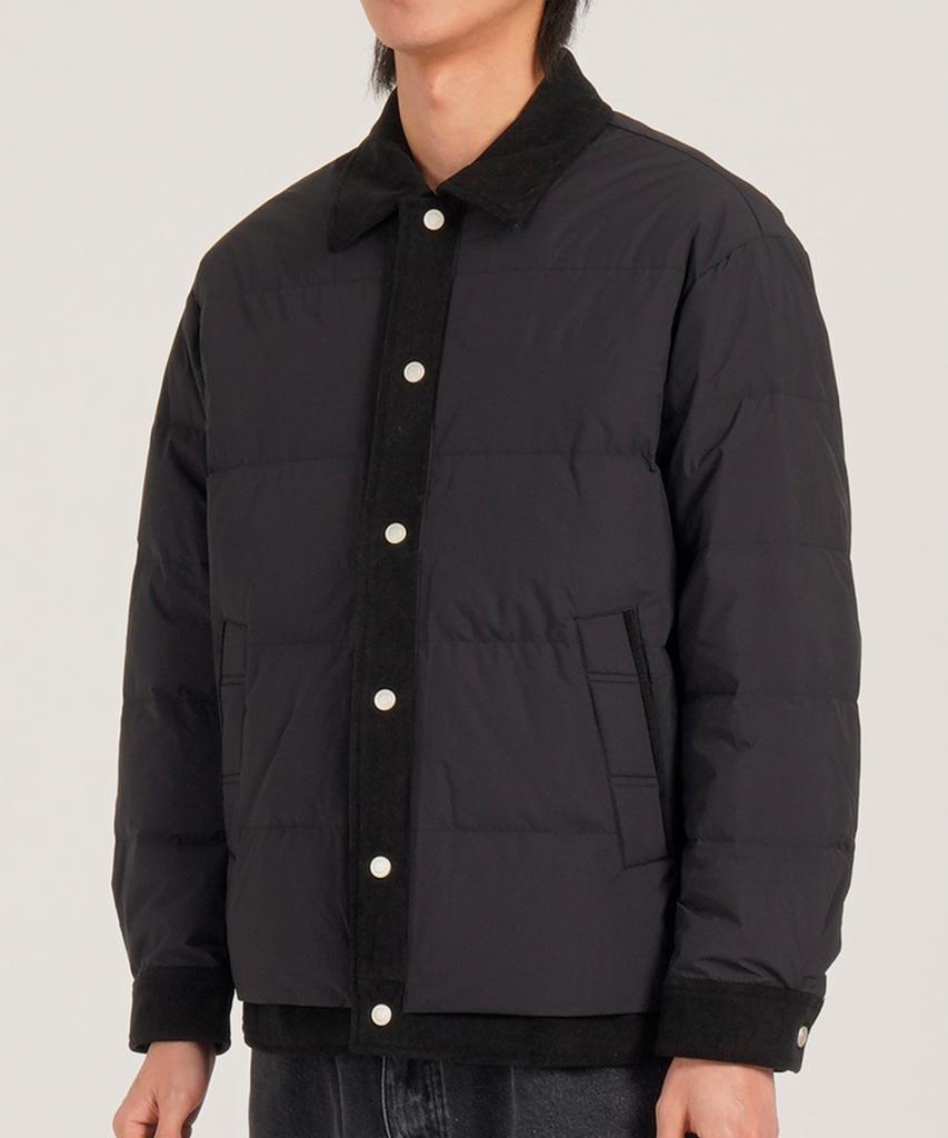 Button Seoul [Duck Down 80/20] Semi-Crop Corduroy Collar Padded Classic Jacket (Black)