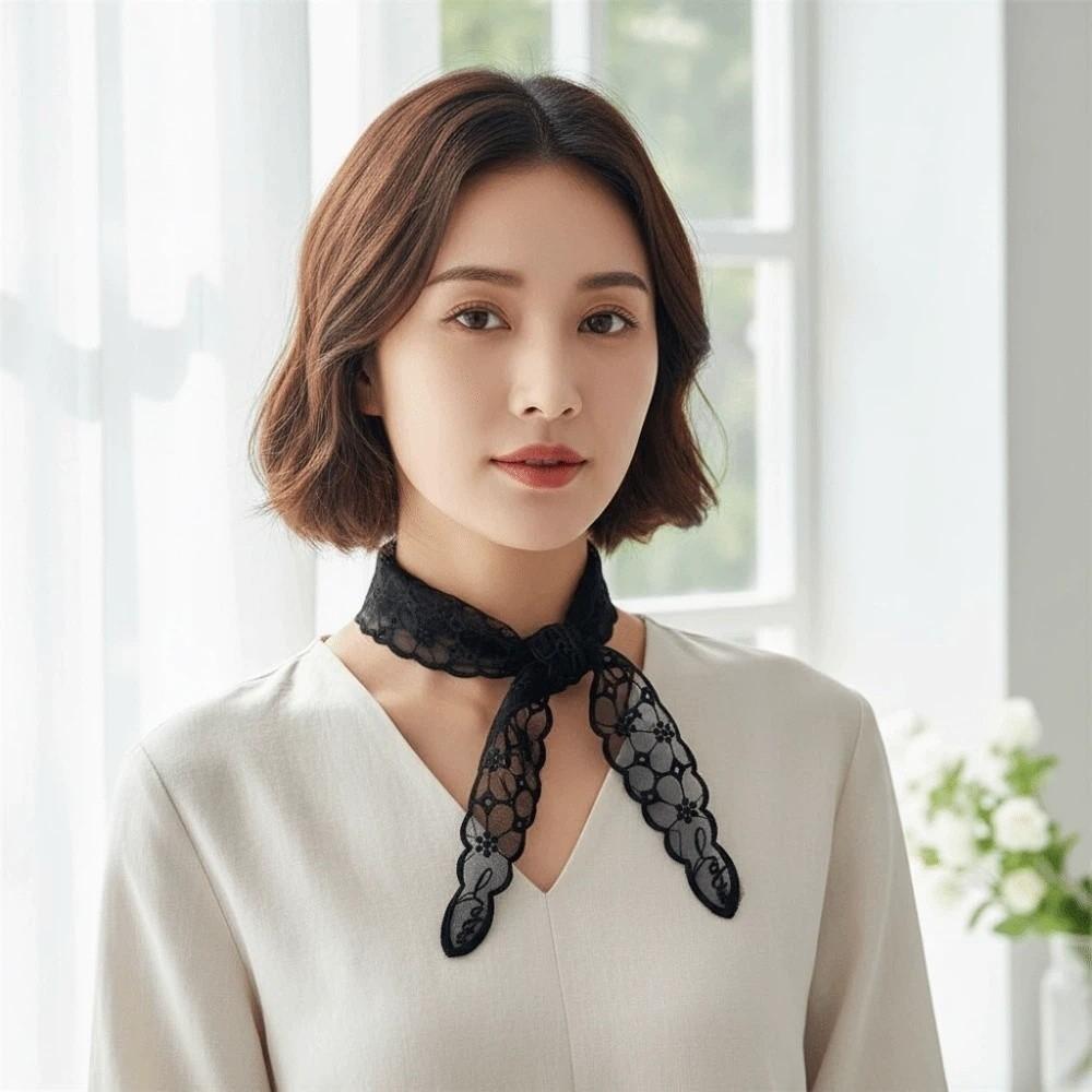 Sunscreen Thin Embroidered Flowers Headband Breathable Triangle Waistband Ramie Head Scarf Outdoor