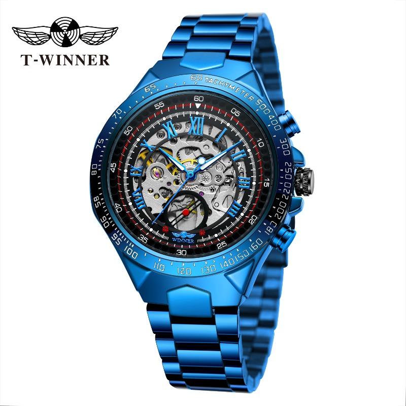 WINNER WINNER Men's Personality Fashion Gold Half Steel Hollow Semi-Automatic Mechanical Watch