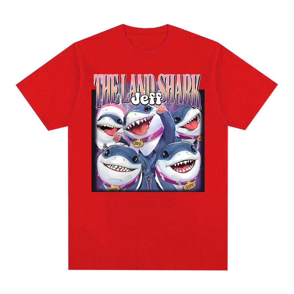Jeff The Landshark Superhero Shark Printed Tshirts Unisex Women Street Vintage Hot Sale T Shirt Short Sleeve ONeck Cotton Tshirt S