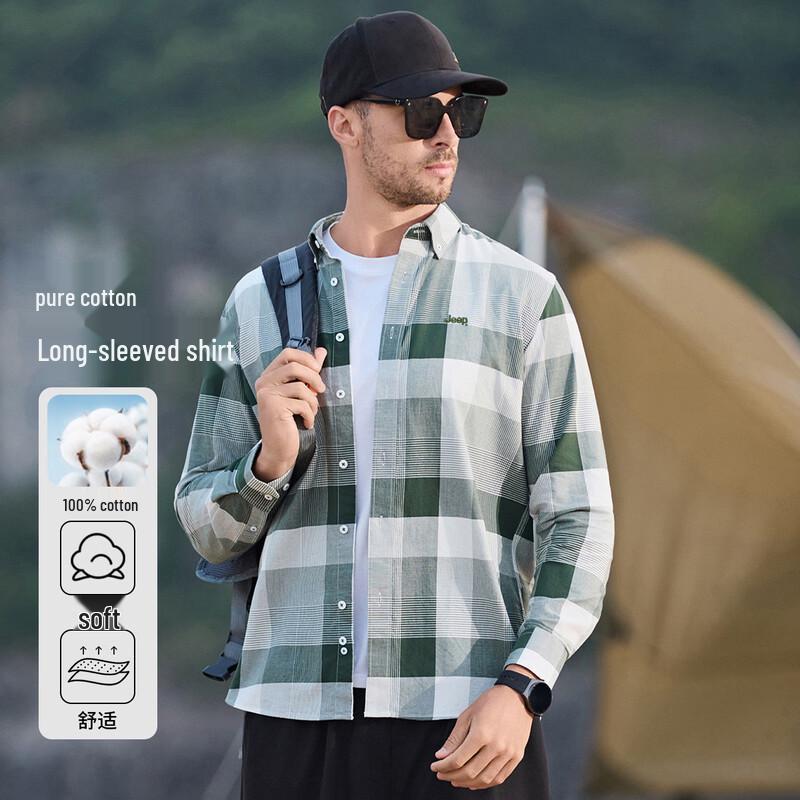 JEEP Men s Casual Long Sleeve Plaid Shirt L
