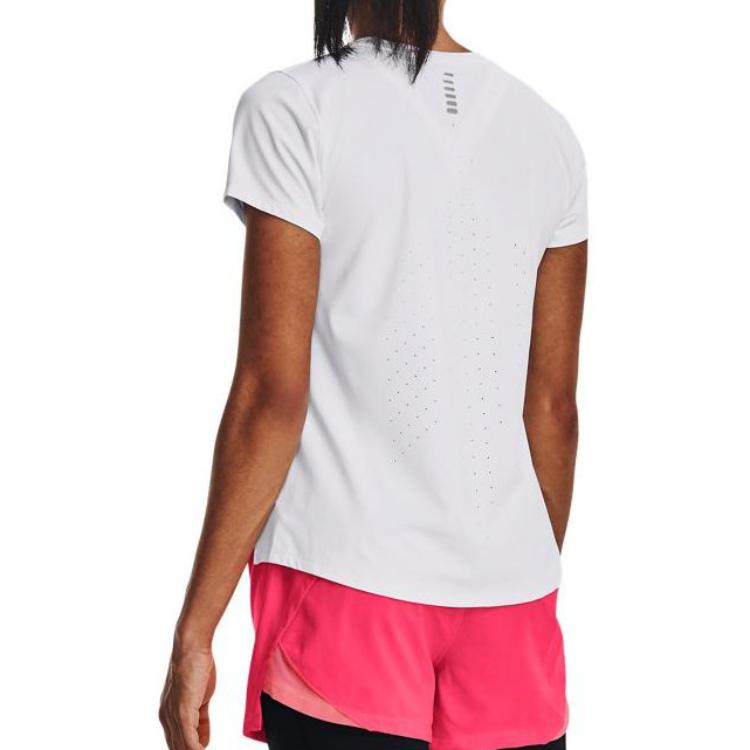 Under Armour Seria Iso-Chill Culoare Solidă Tricou Sport Strâmt cu Mânecă Scurtă Topuri Femei Alb 1376819-100