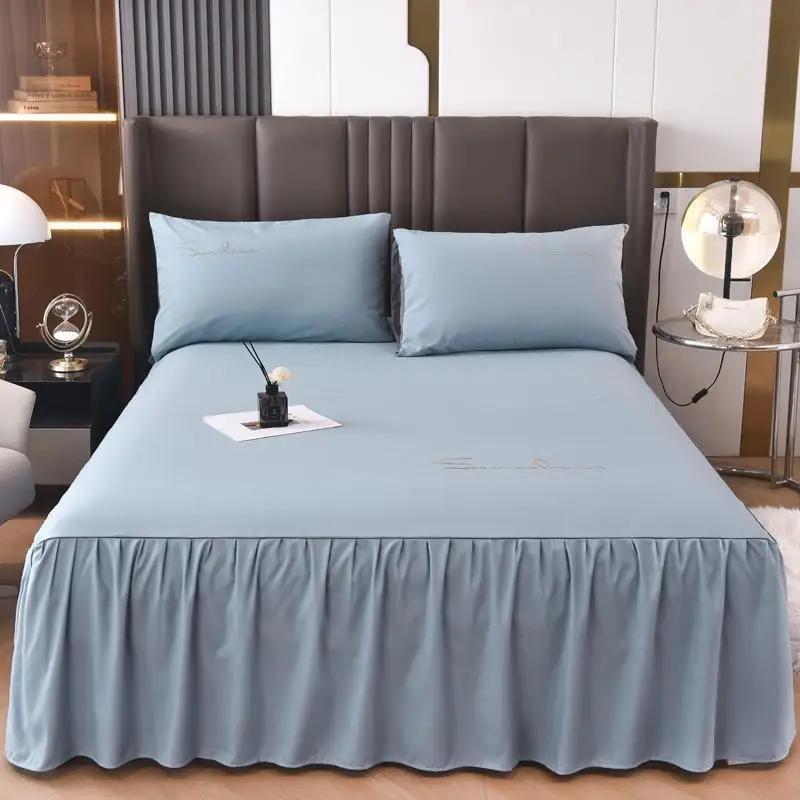 3Pcs Skin Friendly Bed Skirts Full Set Thick Raised Lace Bed Sheets Non Slip Covers for Tatami Mats