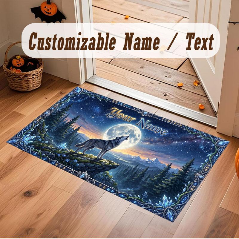 Space Cosmic Theme Crystal Velvet Floor Rug Personalized Custom Name Text Warm Carpet Home Decoration