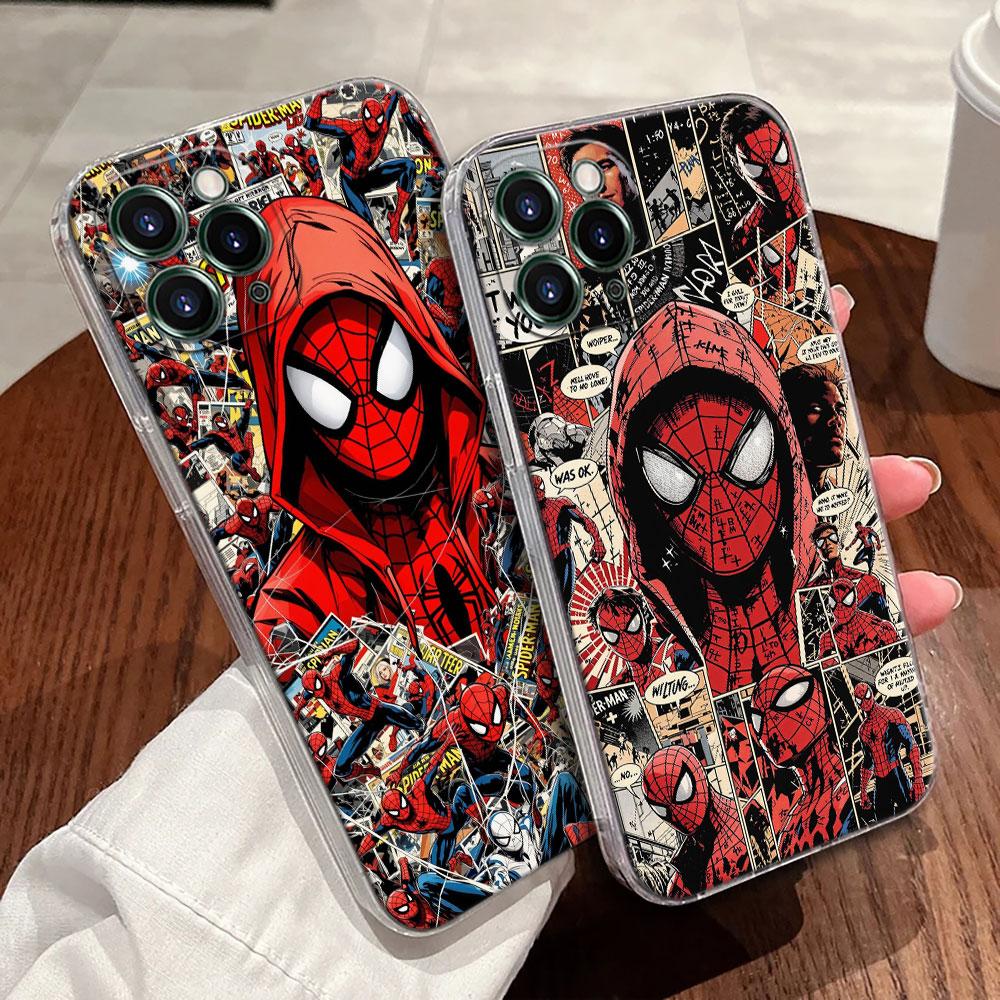 Spiderman Marvel Transparent Phone Case For iPhone 17 Pro Max 17E 11 12 13 14 15 16 Pro Max 15 Plus 17 Air 16E 7 XS Soft Cover