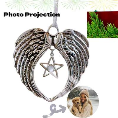 Antique Silver Archangel Wings Pendant - 65x68mm Five-Pointed Star Projection, Christmas Jewelry Decoration