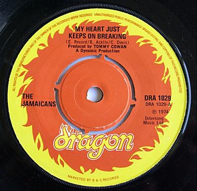 7inch Record JAMAICANS - My Heart Just Keeps On Breaking DRA1029 Dragon 1974 UK Reggae, Ska & Dub Used