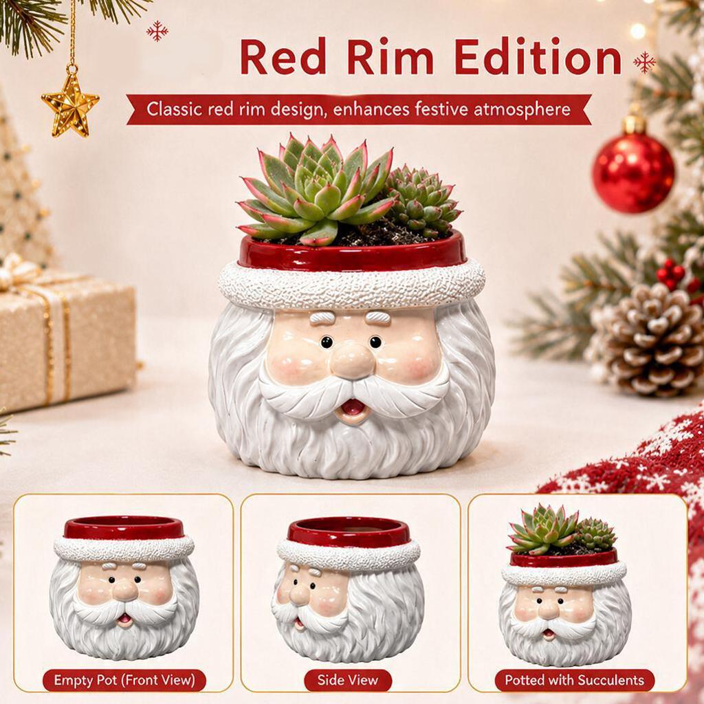 Christmas Santa Claus Face Mini Resin Planter Festive Holiday Succulent Pot Desktop Decor Gift