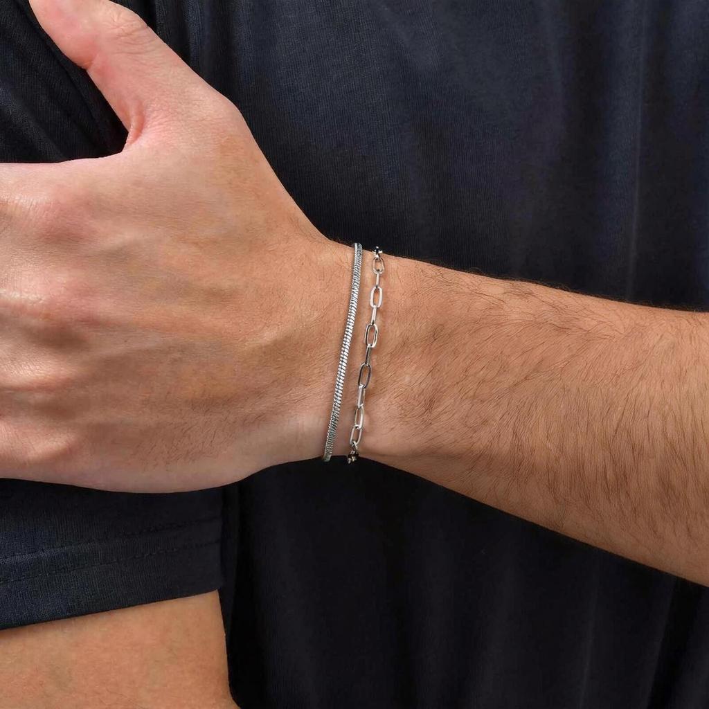 2pcs Minimalist Sanke Chain Bracelet for Men Women,Stainless Steel Thin Link Wristband,Casual Trendy Unisex Jewelry Gift