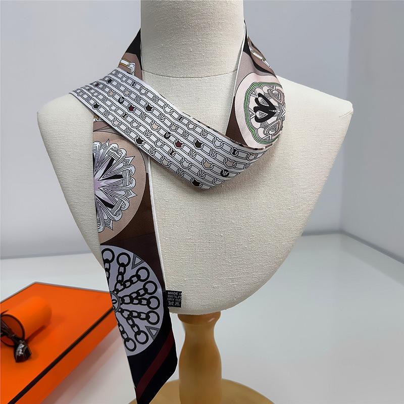 Silk scarf long strip high-end multi-purpose double-sided printing imitation silk silk scarf wrapping belt streamer decorative small scarf belt