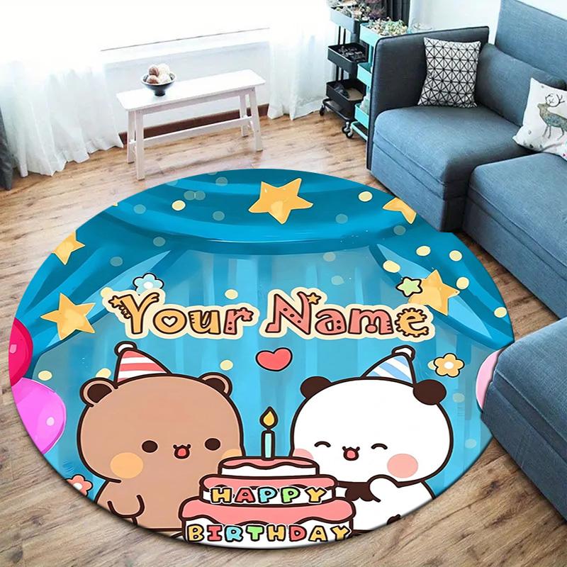 Bear Panda Night Custom Name Round Area Rug Carpet Rug For Living Room Bedroom Sofa Playroom Decor Nonslip Floor Mat