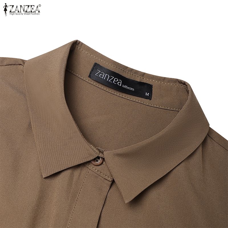 ZANZEA Rochie Lungă Elegantă Casual pentru Femei cu Guler Revers și Mâneci Lungi