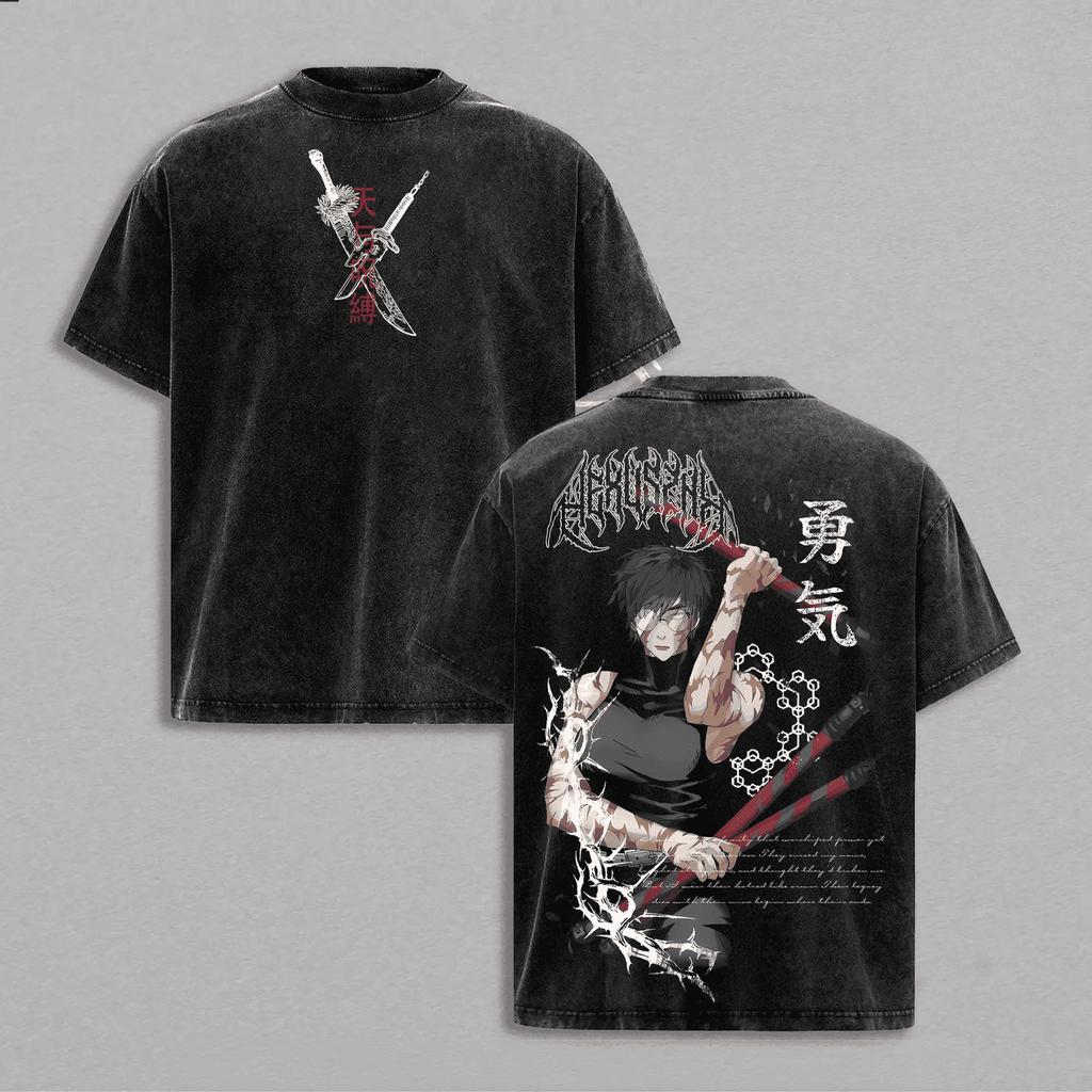 Fushiguro Toji Jujutsu Kaisen T Shirt Zenin Maki Printed Vintage Washed T-shirt Men's Clothing Cotton Short Sleeve Tees Tops