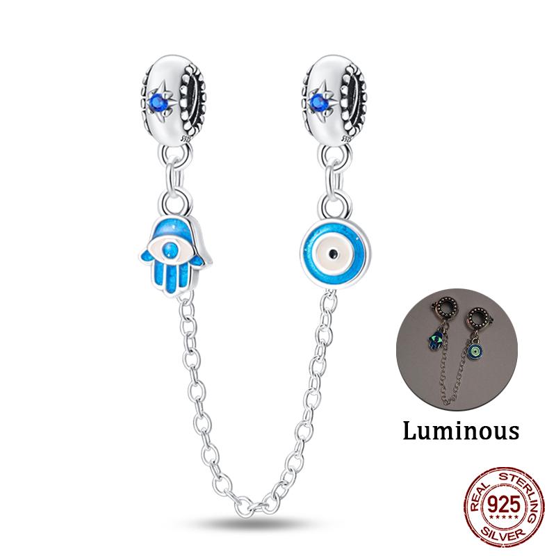 Real 925 Silver Stars & Moon Sunflower Safety Chains Spacer Beads Charms Fit Qikaola 925 Bracelets DIY Jewelry
