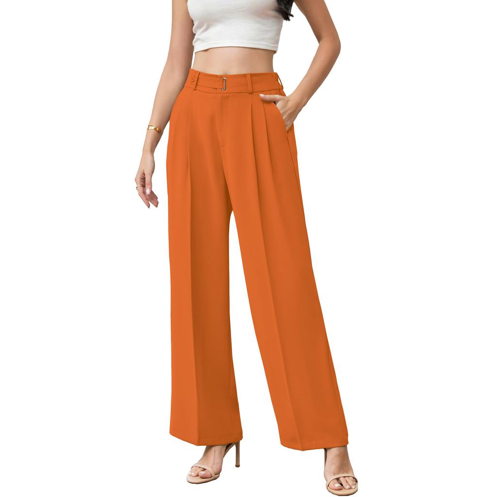 Women's High Waist Wide Leg Pants with Belt Business Casual Straight Leg Trousers for Office and Daily Wear