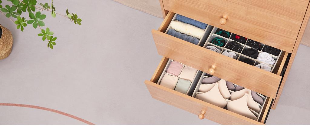 Wardrobe drawer organizer, 4-in-1 foldable compartment underwear set