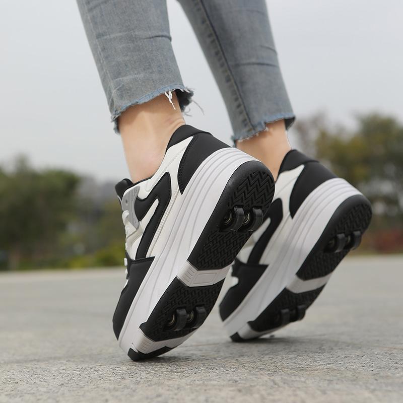 31-42 Chaussures de sport plates détachables à quatre roues pour enfants / femmes Patinage à roulettes d'extérieur Sports Filles Sports Patins à roulettes Chaussures