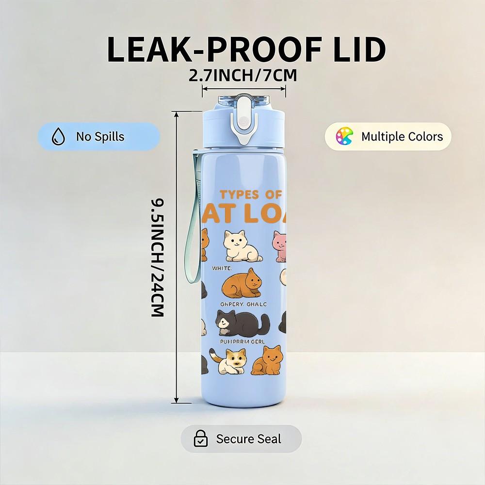 1PC Types Of Cat Loaf Illustration 750ml Color Plastic Sports Water Bottle Leakproof Flip Straw Lid Suitable for Sports Office Home Use