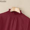 ZANZEA Women CasuaL Stand Collar Solid Color Long Sleeve Blouse