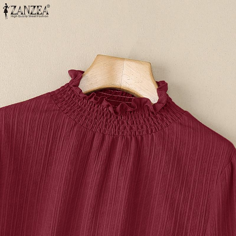 ZANZEA Women CasuaL Stand Collar Solid Color Long Sleeve Blouse