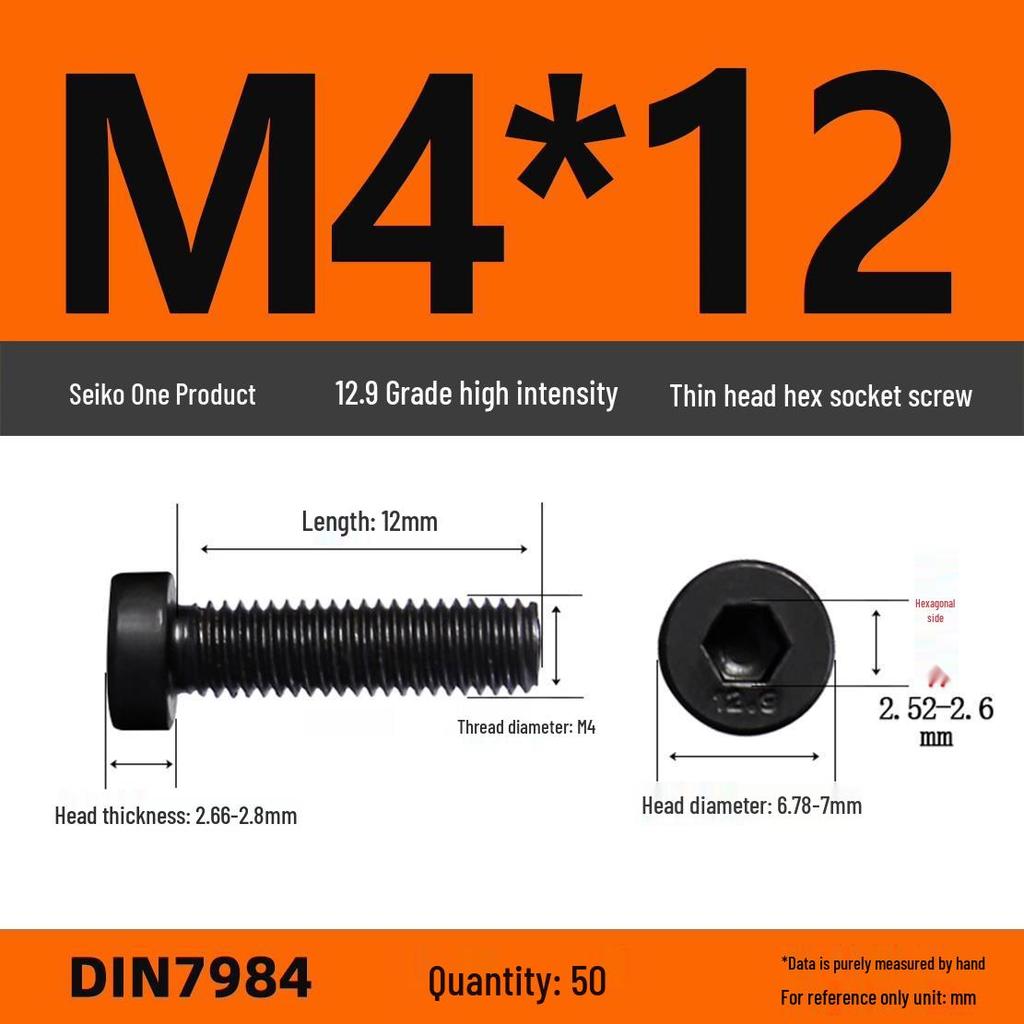 DIN7984 Grade 12.9 Thin Head Hex Socket Cap Screws - Sizes M3 To M16