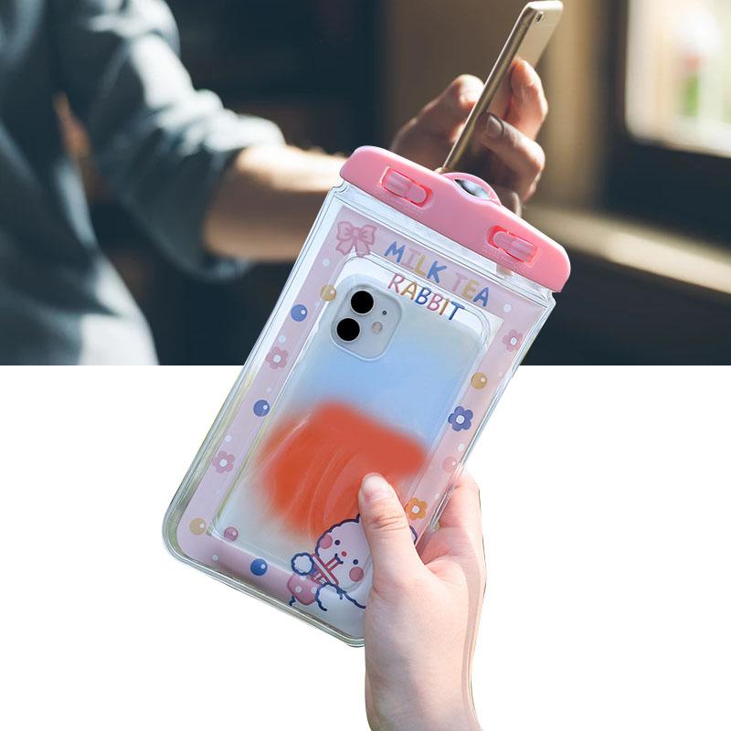 Waterproof Phone Pouch Cartoon Cute Sensitive Touch Transparent Phone Pouch with Lanyard for Drifting Swimming Diving