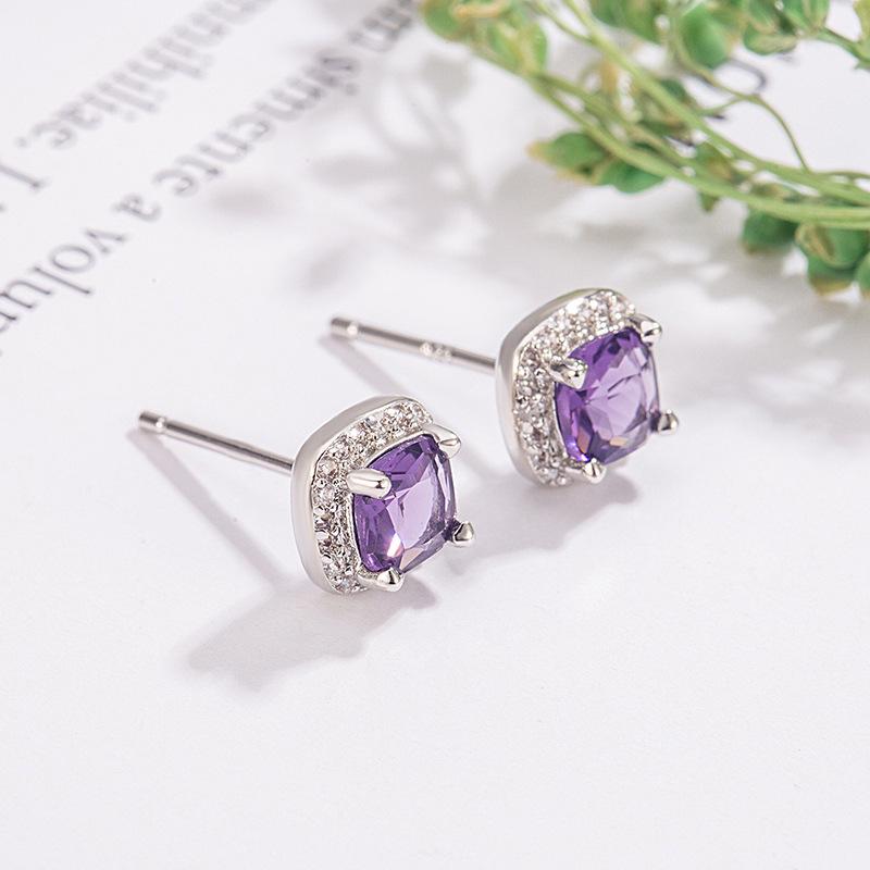 Purple Diamond Sugar Cube Stud Earrings - Elegant & Versatile Jewelry for Women 2025