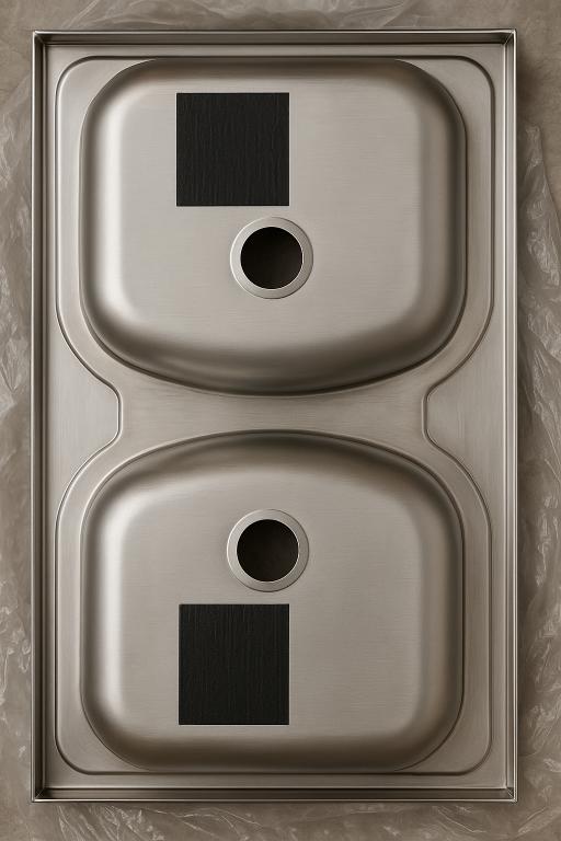 Doppelbecken Stahlspüle 80x50 mit Hahnloch und Siphon