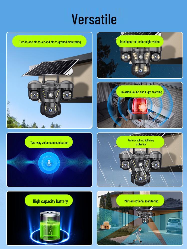 V380 True Triple-Lens Solar 4G Outdoor Waterproof Surveillance Camera