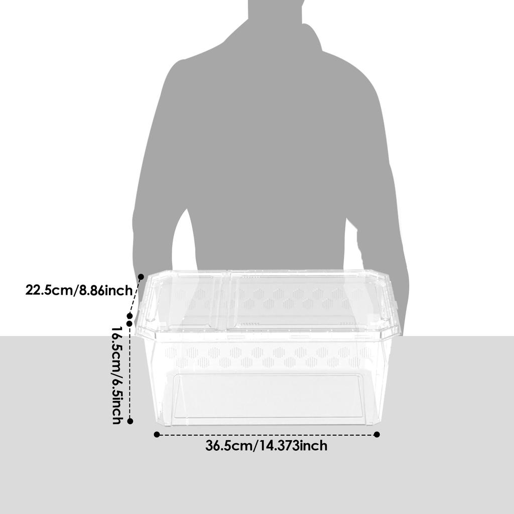 Großer Transparenter Reptilienkäfig mit Belüftung, Tragbare Kunststoff-Terrariumbox für Echse Schlange Gecko Transport