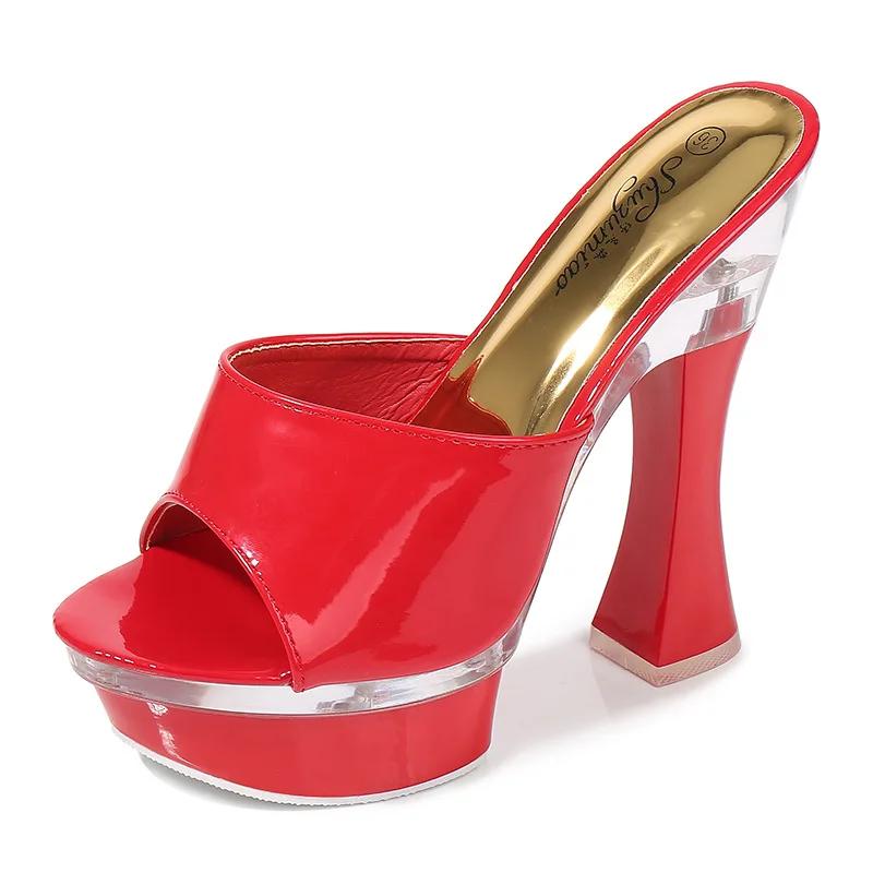 Fashion Shoes Women Slippers Sexy Super High Heel 14CM Waterproof Table Slippers Female Shoes Sandals Wedding Banquet Nightclub Pumps