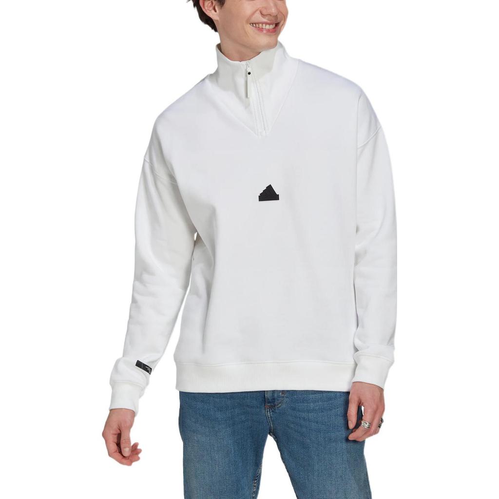 Adidas New Half-Zip Stand Collar Long Sleeve Sweatshirt With Small Logo Patch Men Tops White HG2074