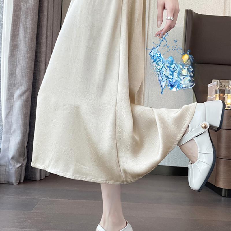 Acetate Satin High-End Feel Midi Skirt Summer New High Waist Draped Petite Straight A-Line Skirt