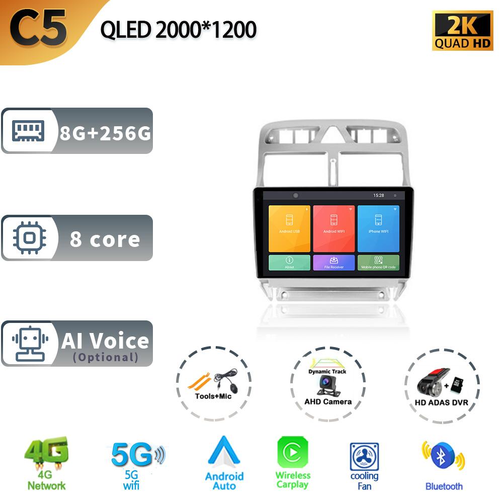 Android 13 Car Radio Wireless Carplay For Peugeot 307 Year 2001-2008 5G Stereo Multimedia GPS Navigation Head Unit Screen