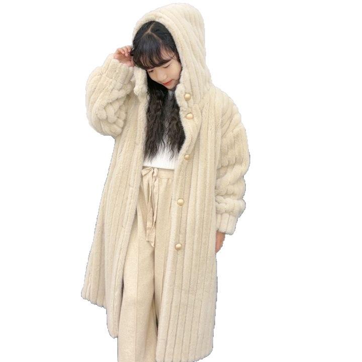 Girls' Autumn/Winter Faux Mink Velvet Coat with Hood