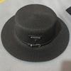 New Triangular Metal Logo Straw Woven Hat for Children's Spring and Summer Fashion Versatile Vacation Beach Sun Hat