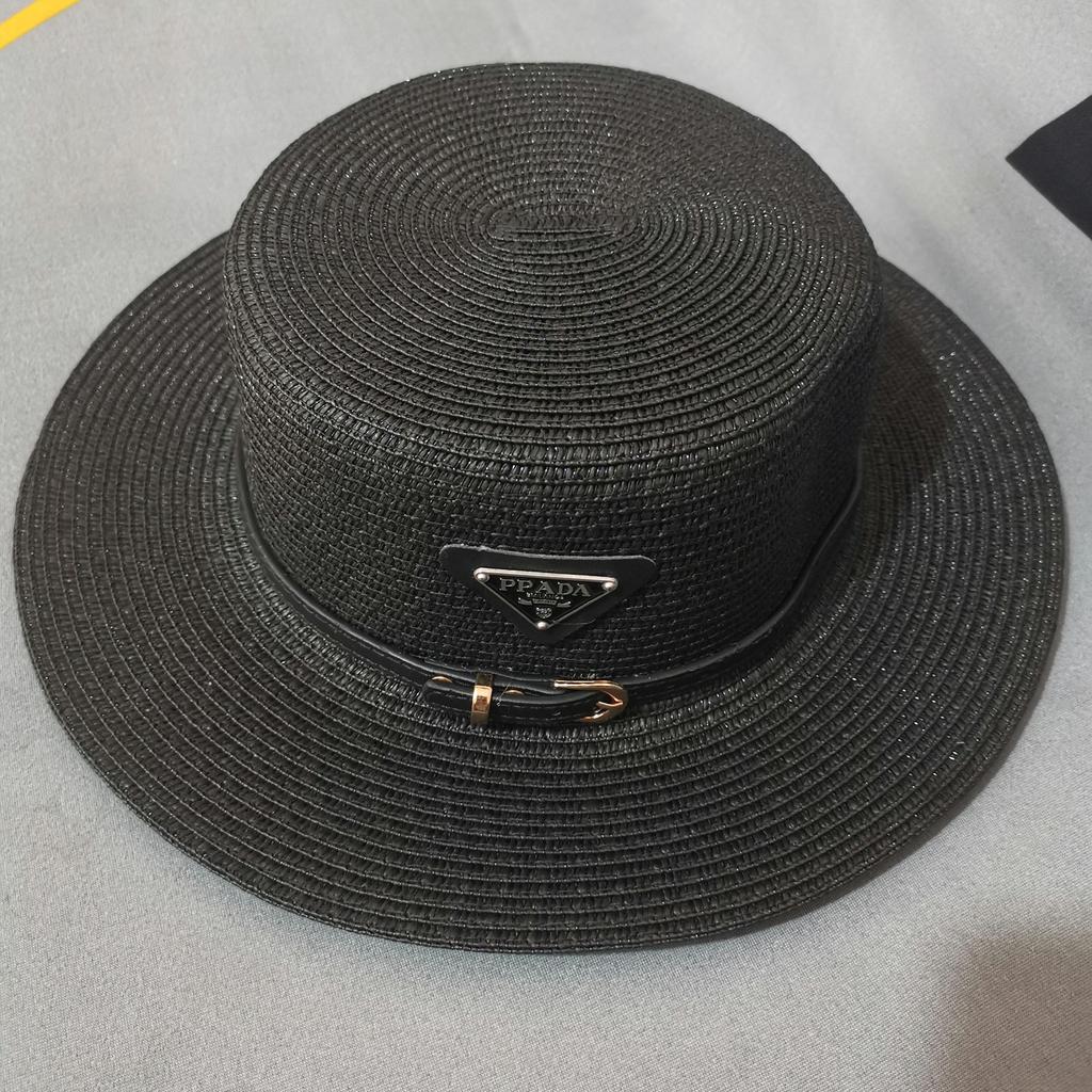 New Triangular Metal Logo Straw Woven Hat for Children's Spring and Summer Fashion Versatile Vacation Beach Sun Hat