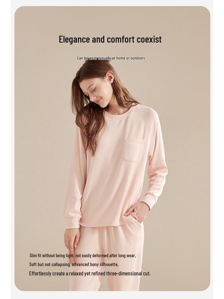 Women's Fleece-Lined Cozy Pajama Set - Long Sleeve Sweatshirt & Pants for Autumn/Winter