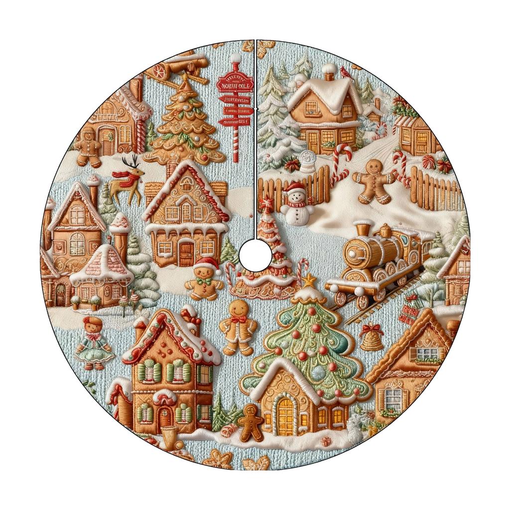 Christmas Tree Skirt 2D Embroidery Digital Print Festive Holiday Decorative Tree Skirt