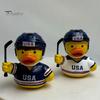 Niche Sports Event Peripheral Hockey Player Rubber Duck Resin Figurine, Statue with Complete Helmet Sturdy Sculpture Stick Jersey Gear, Weatherproof