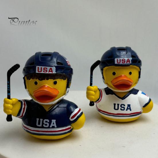 Niche Sports Event Peripheral Hockey Player Rubber Duck Resin Figurine, Statue with Complete Helmet Sturdy Sculpture Stick Jersey Gear, Weatherproof