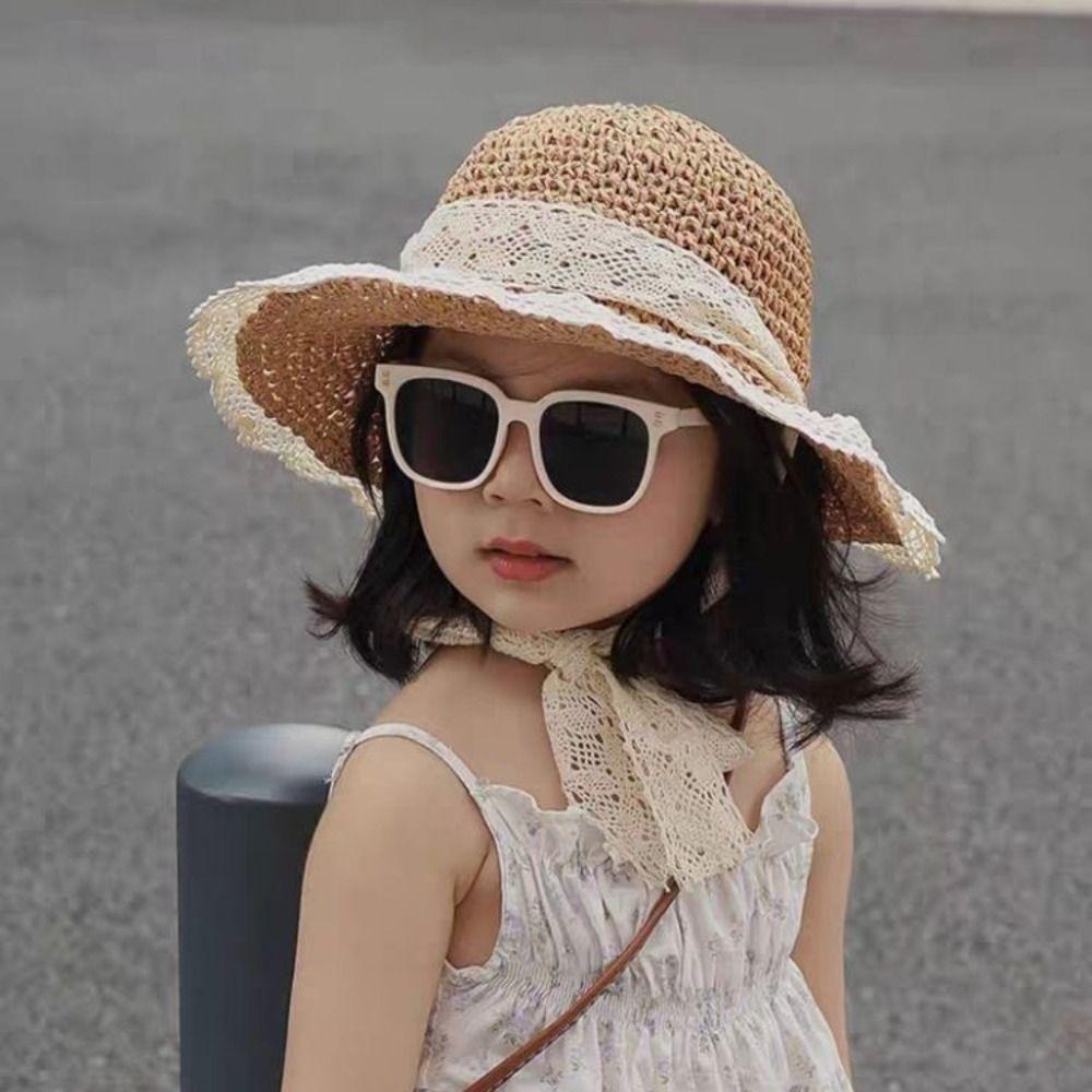 Foldable Design Straw Sun Hat Lace Up Detail Kids Sun Hat Fashion UV Protection Hat Beach Use