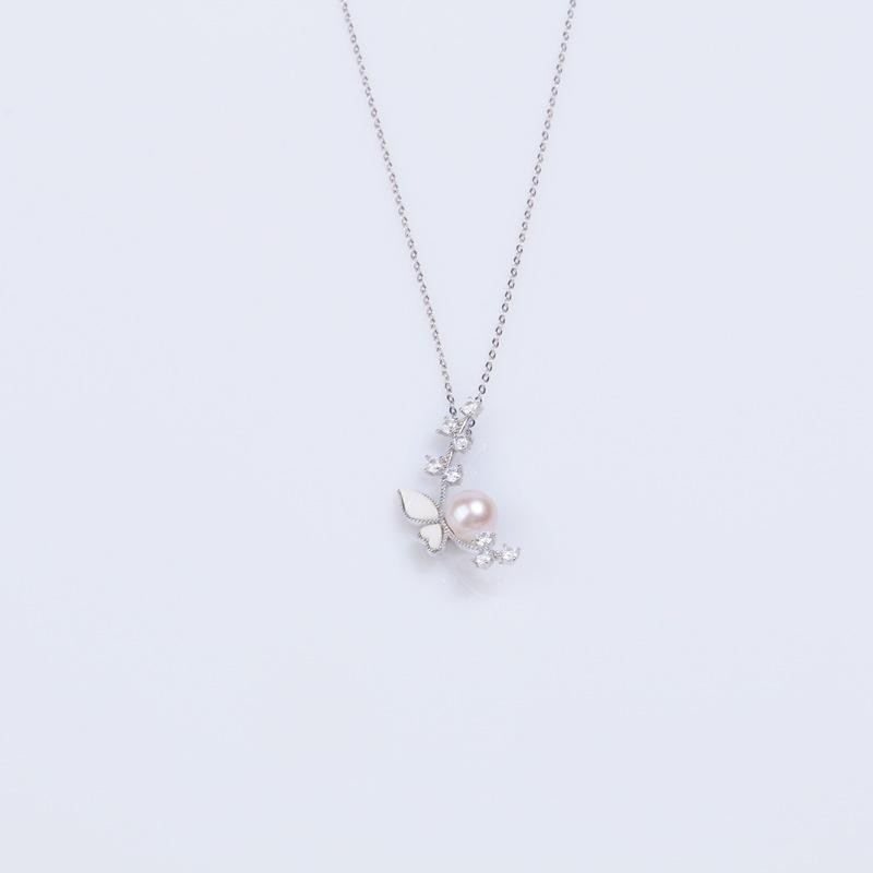 Butterfly 925 Sterling Silver Freshwater Pearl Pendant Necklace - Simple, Versatile Clavicle Chain Fashion